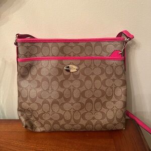 Coach Beige/Pink Canvas Crossbody Bag